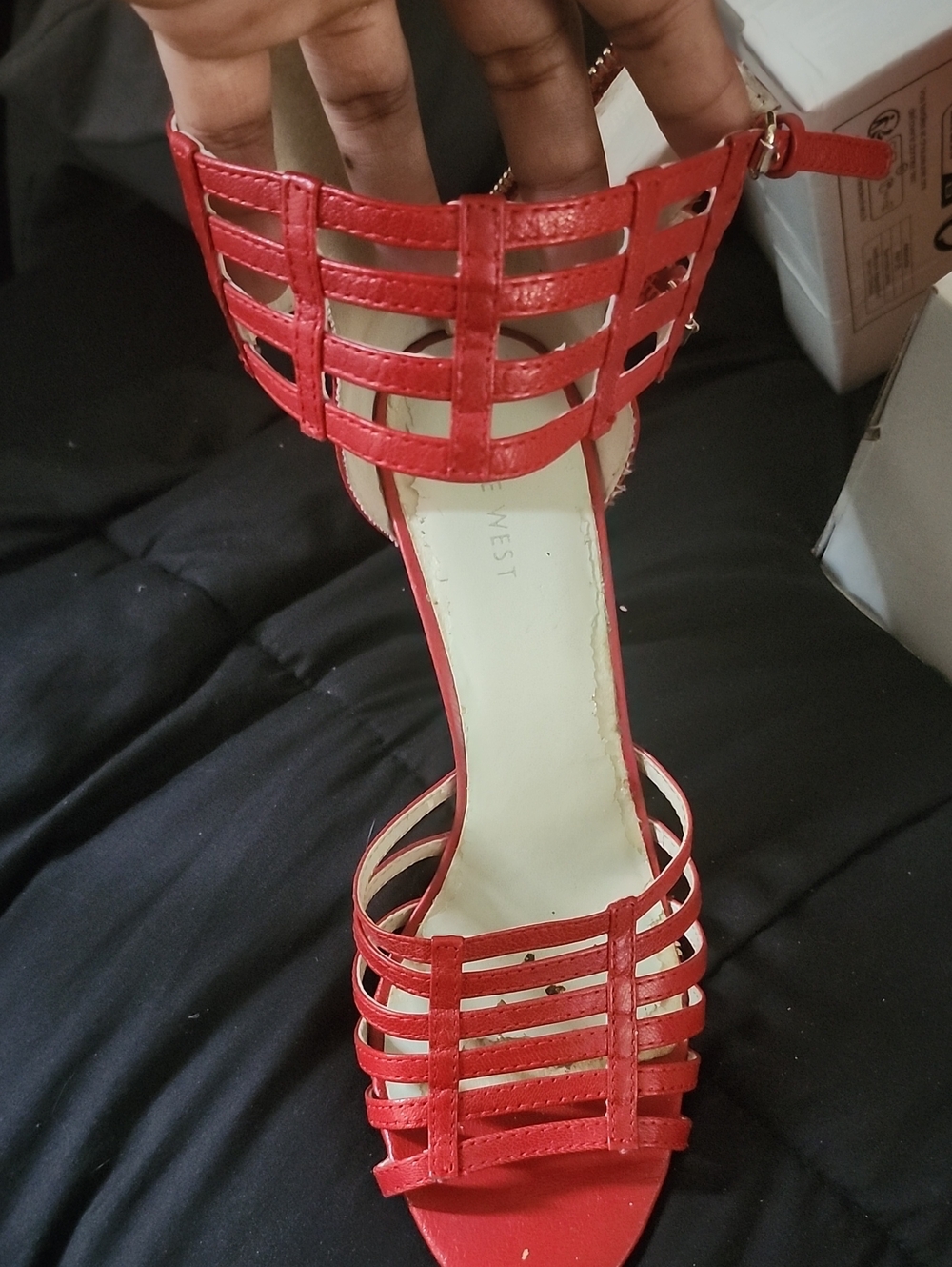 Nine West Red Strappy Ankle Cuff Women's Sandals